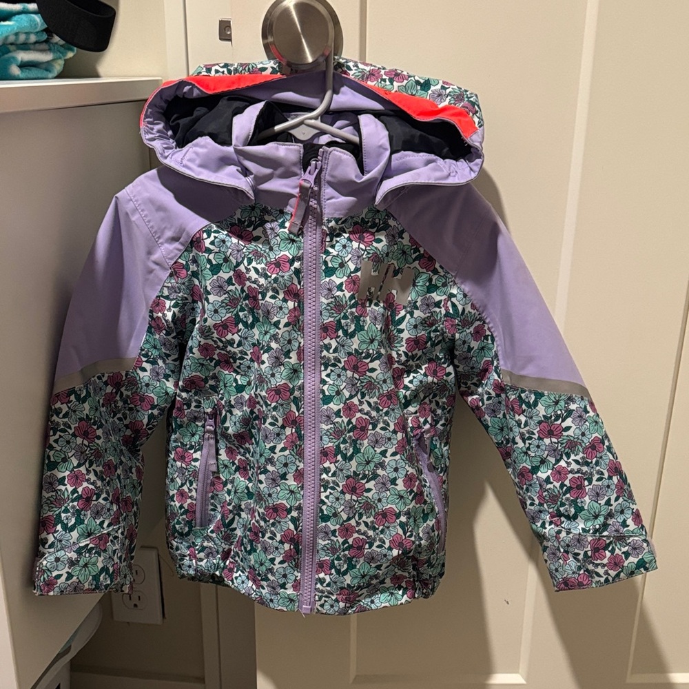 Helly Hansen Girls' Lavender Floral Hooded Rain Jacket